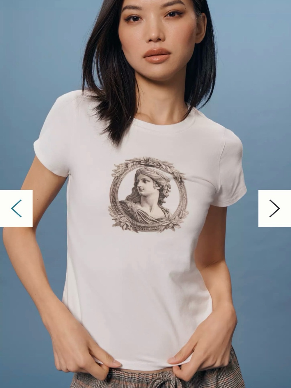 Maeve | Anthropologie White Short Sleeve Tee with Classical Portrait Medallion - Picture 6 of 11